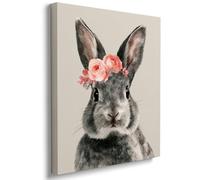 Floral Bunny Canvas Wall Art, Cute Rabbit with Flower Crown Print, Easter Nursery Wall Decor for Kids Bedroom or Bathroom 20x30in Wood Frame