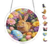 Floral Bunny Easter Egg Scene 7.8x7.8Inch Round Acrylic Hanging Puzzle | Creative Home Accent with Visual Appeal