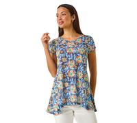 Floral Burnout Print Tunic Top Roman Blue 20