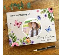 Floral Butterflies Photo Sympathy in Loving Memory Funeral Condolence Guest Book | Personalised Funeral Condolence Book | Message Book | Keepsake Book | Funeral Guest Book | Sympathy Book