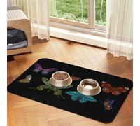 Floral Butterfly Dog Food Mat for Floors Absorbent,Quick Dry Cat Pet Feeding Placemats with Non Slip Rubber for Dog Food and Water Bowl
