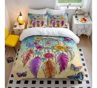 Floral Butterfly Dream Catcher Duvet Cover King - Colorful Feather Pop Art Bedding Set - Soft Microfiber Bohemian Bedding (style4,Single135x200cm+65x65cm*2)