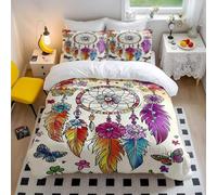 Floral Butterfly Dream Catcher Duvet Cover King - Colorful Feather Pop Art Bedding Set - Soft Microfiber Bohemian Bedding (style1,King240x220cm+50x75cm*2)