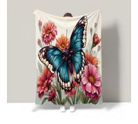 Floral Butterfly Flannel Throw Blanket, Fluffy Warm Blankets Soft Vintage Elegance Blankets for Bed and Sofa and Couch, Kids Adults Cozy Blanket 220x240cm
