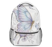 Floral Butterfly Print Backpack, Pink Rose Flower Kids Backpack for Girls, 16 inch Lightweight Student Bookbag (print 5)