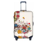 Floral Butterfly Print Elastic Travel Luggage Cover Spandex Fit for 18-28 Inch Luggage, White, XL, White, X-Large, White, X-Large