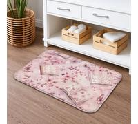 Floral Butterfly Quick Dry Bath Mat, Vintage Peach Blossom Absorbent Non Slip Shower Mat, Spring Decorative Flannel Washable Bath Rugs for Bathroom Toilet Restroom 16x24 Inch