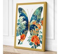 Floral Butterfly Study Canvas Wall Art Print 30x20 Inch