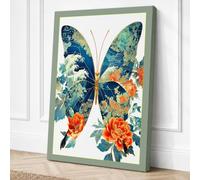 Floral Butterfly Study Canvas Wall Art Print 36x24 Inch