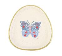 Floral Butterfly Trinket Dish - Playful Blue Butterfly Design - Organic Shape with Speckled Ceramic Finish - Elegant Gold Edging - Perfect for Jewelry, Keys, and Small Keepsakes