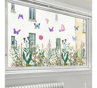 Floral Butterfly Window Cling Static Sticker Dual Sided PVC Decal for Living Room Kitchen Bathroom Modern Decor 11.81x35.43in