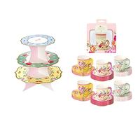 Floral Cake Stand Afternoon Tea Party Decoration | Truly Scrumptious & Pack of 24 Vintage Floral Cup & Saucer Afternoon Tea Set | Truly Scrumptious Disposable Tableware for Birthday or Garden Party