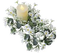 Floral Candle Rings, 10 Inch Daisy Flower Candle Rings, 2Pcs Lifelike Candle Rings Wreaths, Silk Candle Wreath for Centerpieces, Candle Wreath
