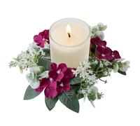 Floral Candle Rings 10 Inch Small Candle Wreath Artificial Candle Rings for Pillars Hydrangeas Candle Rings Wreaths for Wedding, Tables, Home, Door Wine Red, Home Decor
