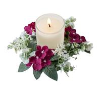 Floral Candle Rings 10 Inch Small Candle Wreath Artificial Candle Rings for Pillars Hydrangeas Candle Rings Wreaths for Wedding, Tables, Home, Door Wine Red Candle Wreath Candle Rings for Pillars Cand