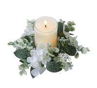 Floral Candle Rings 10 Inch Small Candle Wreath Artificial Candle Rings for Pillars Hydrangeas Candle Rings Wreaths for Wedding Tables Home Door White Candle Wreath Candle Rings Wreaths Floral Candle
