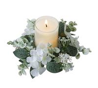 Floral Candle Rings 10 Inch Small Candle Wreath Artificial Candle Rings for Pillars Hydrangeas Candle Rings Wreaths for Wedding, Tables, Home, Door White Candle Wreath Floral Candle Rings Candle Rings