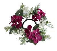 Floral Candle Rings 10 Inch Small Candle Wreath Artificial Rings for Pillars Hydrangeas Wreaths for Wedding, Tables, Home, Door Wine Red, Wreaths