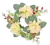 Floral Candle Rings Wreaths Christmas Candle Holder Rings Faux Twigs Wreath Mini Window Mirror Wreaths Flower Candle Garland for Christmas Table Decoration (Yellow Pink)