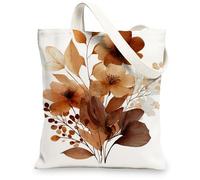 Floral Canvas Tote Bags, Artistic Floral Design Reusable Grocery Bags, Lightweight Washable Shoulder Strap Canvas Bags for, White, 13x15 Inch