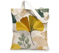 Floral Canvas Tote Bags, Botanical Leaf Pattern Eco-Friendly Grocery Bags, Modern Chic Lightweight Washable Shoulder Bags f, Yellow, 13x15 Inch
