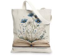 Floral Canvas Tote Bags, Elegant Floral Design Reusable Grocery Bags, Lightweight Washable Shoulder Strap Canvas Bags for Gym Outdoor Travel Beach Picnic 13x15 Inch