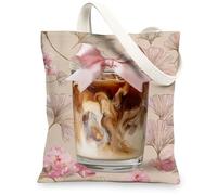 Floral Canvas Tote Bags, Elegant Floral Design Reusable Shopping Bags, Lightweight Washable Shoulder Strap Canvas Bags for, Peach, 13x15 Inch