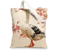 Floral Canvas Tote Bags, Goose Design Reusable Grocery Bags, Lightweight Washable Shoulder Strap Canvas Bags for Gym Outdoor Travel Beach Picnic 13x15 Inch