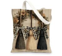 Floral Canvas Tote Bags, Rustic Flower Broom Design Reusable Shopping Bags, Vintage Lightweight Washable Canvas Bags for Travel Beach Picnic 13x15 Inch