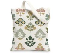Floral Canvas Tote Bags, Stylish Floral Pattern Reusable Grocery Bags, Vintage Lightweight Shoulder Strap Canvas B, Cream, 13x15 Inch