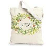 Floral Canvas Tote Bags, Stylish Leaf Pattern Reusable Grocery Bags, Modern Lightweight Washable Shoulder Strap Canvas for, Cream, 13x15 Inch