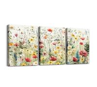 Floral Canvas Wall Art Set of 3, Nature Botanical Poster Prints for Boys Girls Living Room Bedroom Décor, Spring Daisy Print Wall Art Wildflowers Leaves Plant Print Butterfly Wall Decor, 40x30cmx3Pcs