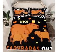 Floral Capybaras Bed Sheet Set Floral Capybaras Fitted Sheet Kawaii Animal Bedding Set for Kids Boys Girls Cute Capybara Bed Cover Room Decor Lightweight Bed Set Single