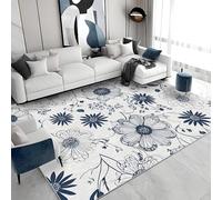 Floral Carpet Machine Washable, Abstract Aesthetics Low Pile Soft Floor Rug 150x250, Large Rugs for Living Room Bedroom Bedside, Blue Non Slip Absorbent Kitchen Rug