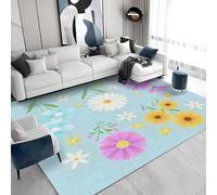 Floral Carpet Machine Washable, Natural Aesthetics Low Pile Soft Floor Rug 200x300, Large Rugs for Living Room Bedroom Bedside, Blue Non Slip Absorbent Kitchen Rug