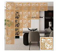 Floral Carving Room Dividers - Hollow Out Wood-Plastic Panels Semi-Private Sheer Separators for Bedroom Living Room Dining Kitchen Restaurant - Natural Finish Set of 12
