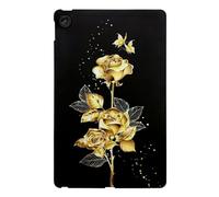 Floral Case for Lenovo Tab M8 4th Generation Cover, TB-300FU, Lenovo M8 4th Tablet Case 8 Inch for Women with Soft TPU Reinforced Corner Slim Shockproof Black Cover Golden Roses Design