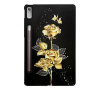 Floral Case for Lenovo Tab P11 Pro Gen 2 11.2" 2022 for Women Soft TPU Reinforced Corner Slim Shockproof Black Cover Golden Roses Design for 11.2 inch Lenovo Tab P11 Pro 2nd Generation