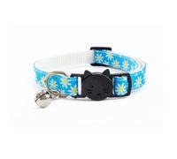 Floral Cat Collar with Bell - Safe, Quick Release Breakaway Collar - Blue with Daisy Flowers