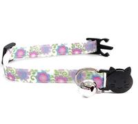Floral Cat Collars with Bell. Safe, Quick Release Breakaway Buckle Available in Cat Size & Kitten Size. Various Designs Available - White Floral