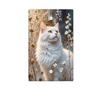 Floral Cat Light Switch Cover Plates/Outlet Covers, Soft White Fur and Flowers for Home Decor, Thermoplastic Wall Plates, Standard Size Blank Cover Plate