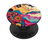 Floral Celestial Design, Groovy Colorful Print Retro Pop Art PopSockets Adhesive PopGrip