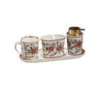 Floral Ceramic Bathroom Set Toilet Foam Lotion Bottle Toothbrush Cup Soap Dish Household Luxury Toiletries Set(A-4PCS-2)