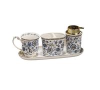 Floral Ceramic Bathroom Set Toilet Foam Lotion Bottle Toothbrush Cup Soap Dish Household Luxury Toiletries Set(B-4PCS-2)