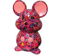 Floral Ceramic Mouse Money Bank, Magenta Pink with Multi-Colour Pattern