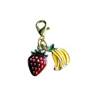 Floral Charm Set with Lobster Clasps - Fruit Bag Charms, Stitch Marker Accessories, Floral Green Leaf Fruit Planner Charms, Alternative Gift (1pc Strawberry Banana Charm)