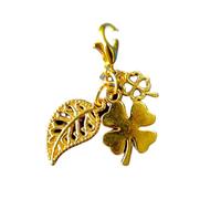 Floral Charm Set with Lobster Clasps - Fruit Bag Charms, Stitch Marker Accessories, Floral Green Leaf Fruit Planner Charms, Alternative Gift (1pc Gold Leaf Clover)