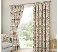 Floral Chenille Curtains, Tapestry Pattern Floral, Traditional Damask Design, 2 Colours 6 Sizes Heading Tape Pencil Pleat (Cream Terracotta, 90 inch width x 90 inch length)
