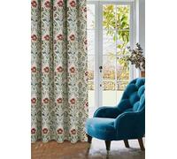 Floral Chenille Curtains, Tapestry Pattern Floral, Traditional Damask Design, 2 Colours 6 Sizes Heading Tape Pencil Pleat (Cream Blue, 65 inch width x 90 inch length)