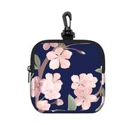 Floral Cherry Flower Sakura Navy Blue, Square Zipper Storage Bag, Neoprene Coin Purse, Small Wallets, Change Pouch, Change Purse